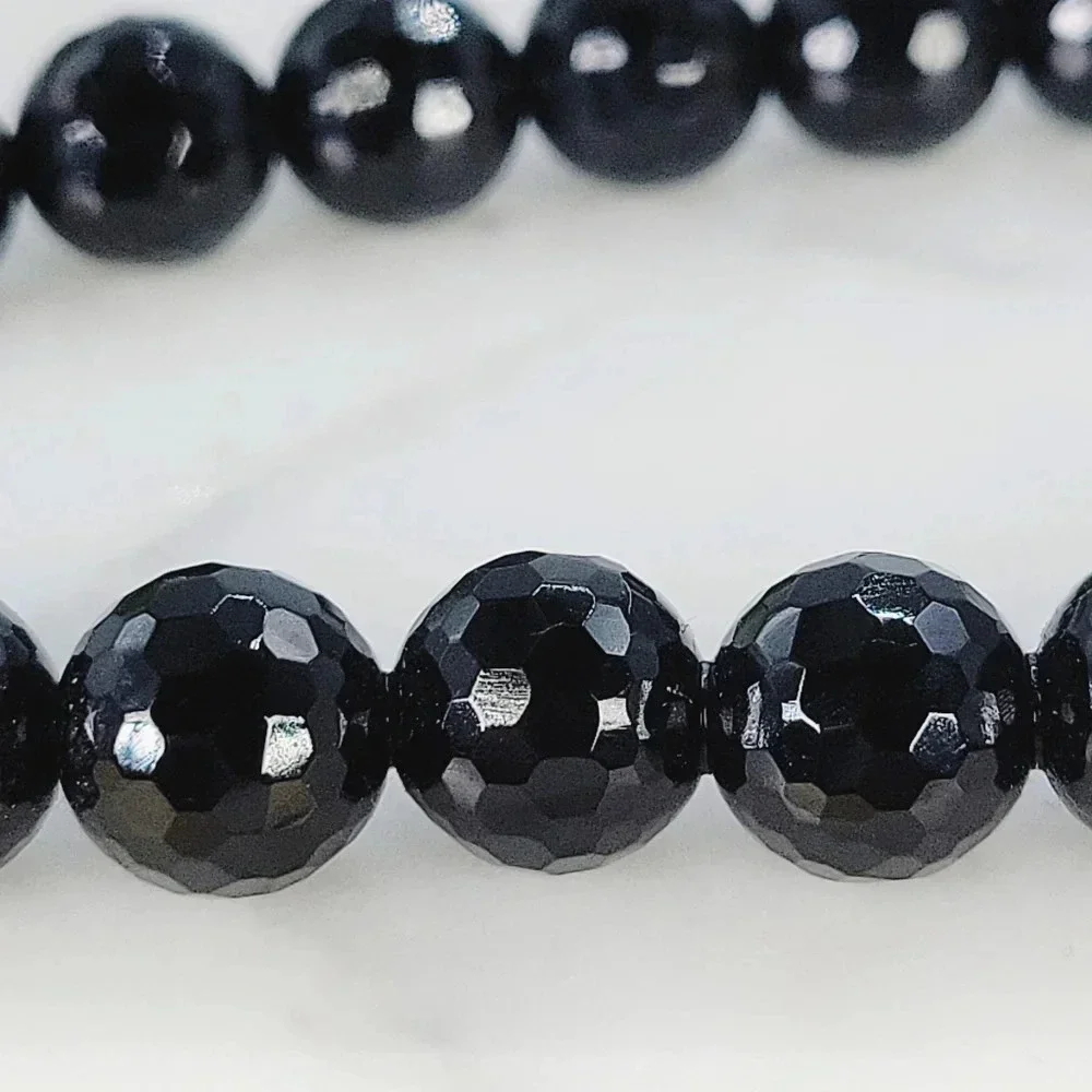 Vintage Black Glass Bead Necklace Faceted Sparkle 18